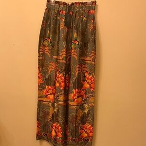 Wide Leg Floral Print Pants – Olive with Orange Blooms - NEW